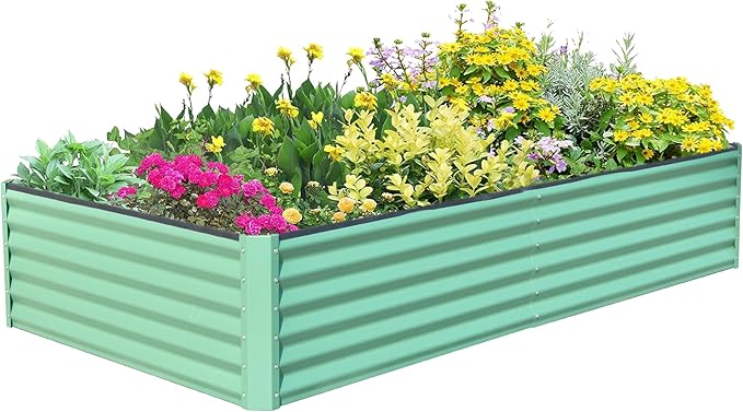 Domi Galvanized Raised Garden Bed, Outdoor Planter Garden Boxes Large Metal Planter Box for Gardening Vegetables Fruits Flowers, Green (6x3x1.5ft)