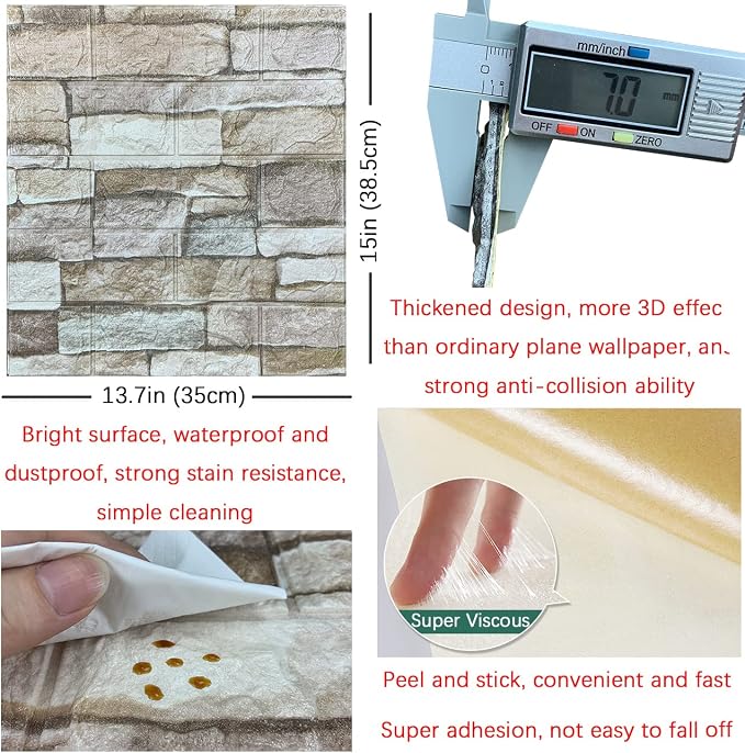 20PCS 3D Wall Panels Peel and Stick Foam 3D Brick Wallpaper Peel and Stick Faux - Image 5