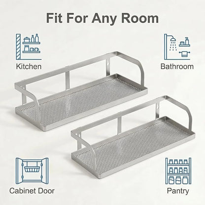 PUSDON 2-Pack Wide Hollowout Shower Caddy & Spice Rack, Wall Mount Bathroom - Image 6