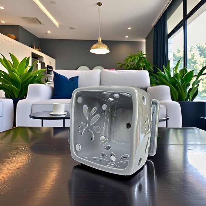 Orchid Pots with Holes Square Ceramic Orchid Planter Pots 5.5 inch (Gray)