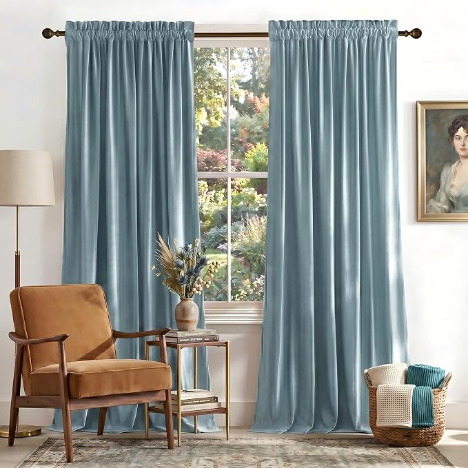 NICETOWN Stone Blue Velvet Room Darkening Curtains, Home Decor Light Blocking by NICETOWN