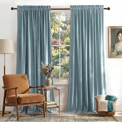 NICETOWN Stone Blue Velvet Room Darkening Curtains, Home Decor Light Blocking by NICETOWN