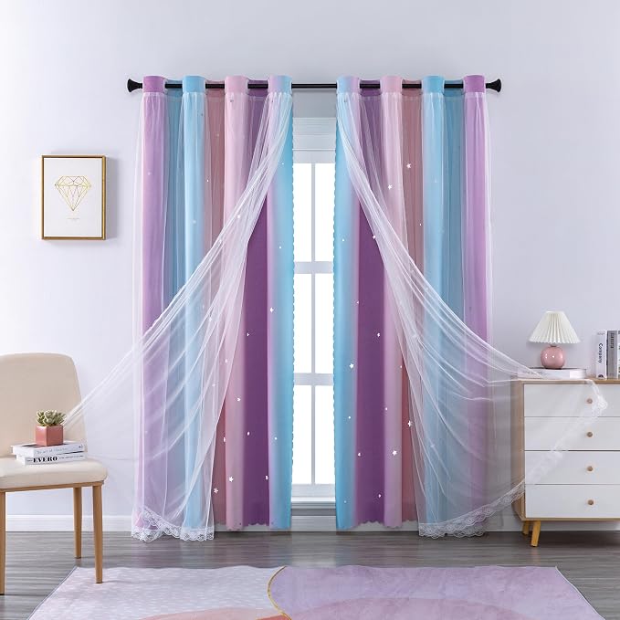XiDi Curtains for Bedroom Decor, Rainbow Pink Purple/42/84 - Image 6