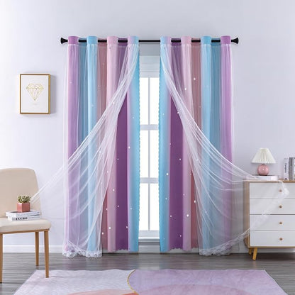 XiDi Curtains for Bedroom Decor, Rainbow Pink Purple/42/84 - Image 6