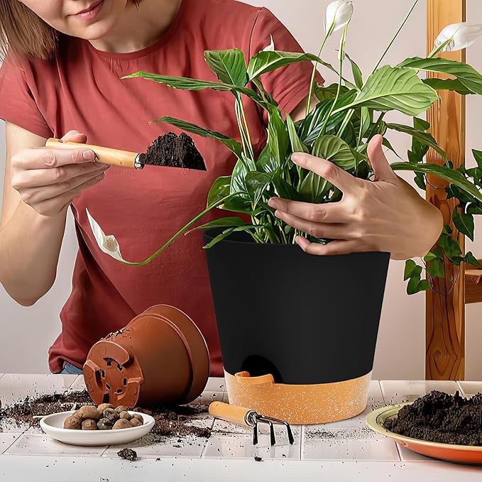 GARDIFE 10/9/8 inch Plant pots, planters for Indoor Plants, self Watering Plant Pot, Flower pots, Black