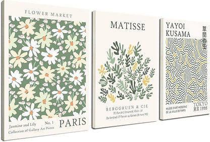 Induslyfe Framed Green Wall Art Canvas Decor Set of 3, Matisse Wall Art Framed by Induslyfe