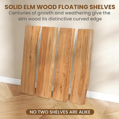 Floating Shelves for Wall Decor, Rustic Solid Elm Wood Live Edge Floating - Image 7