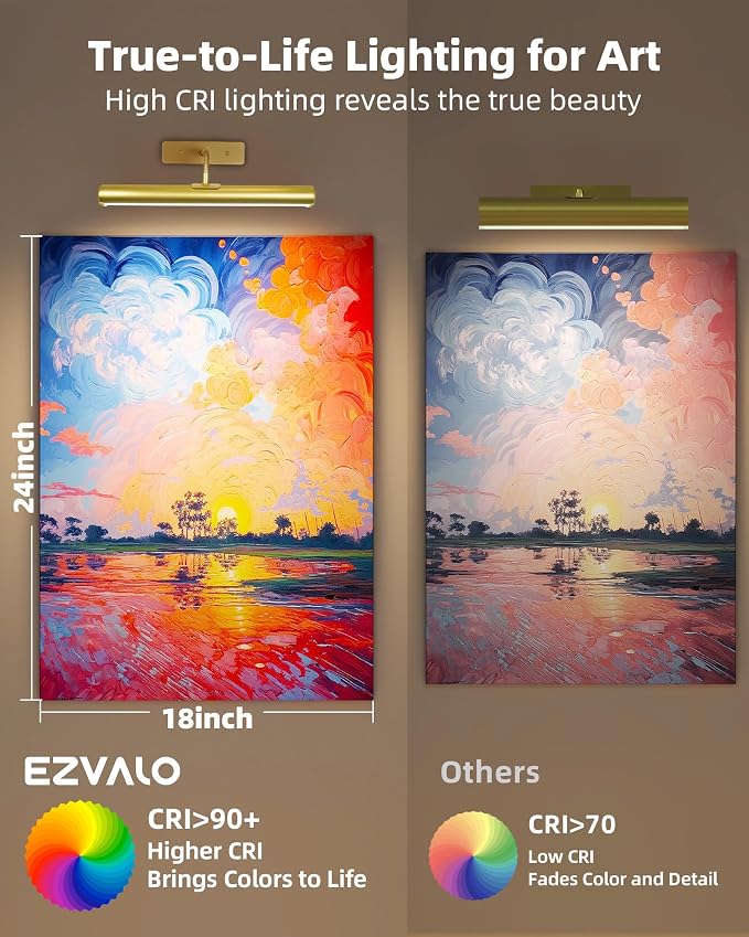 EZVALO Picture Light for Wall, ⁠13-Inch Wireless Rechargeable 4000mAh LED Art - Image 6