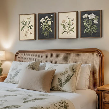 Framed Botanical Wall Art for Living Room, 4 Piece Rustic Floral Canvas - Image 3