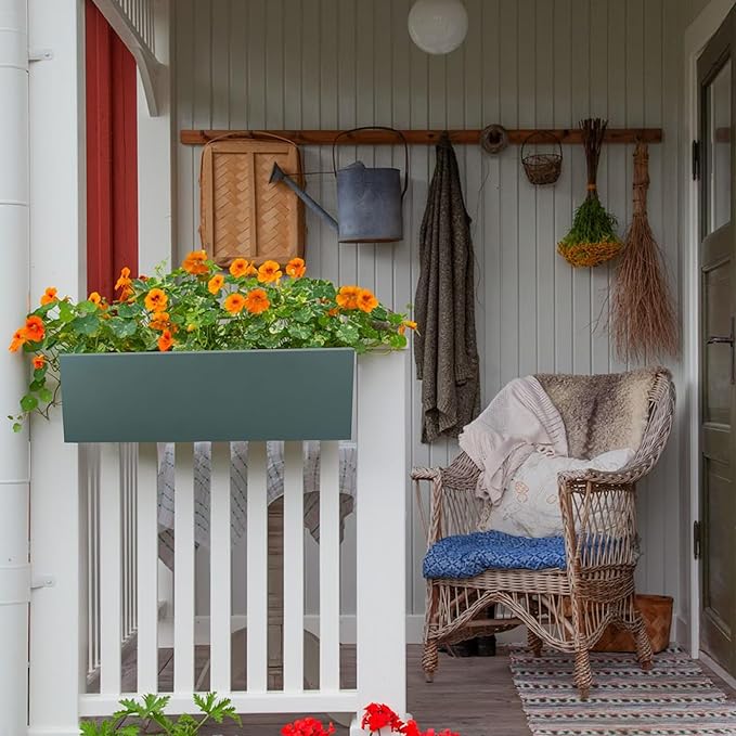 Metal Railing Planter Box, 30 Inch Balcony Planters with Adjustable Brackets, Large Hanging Planters for Outdoor Fence Deck