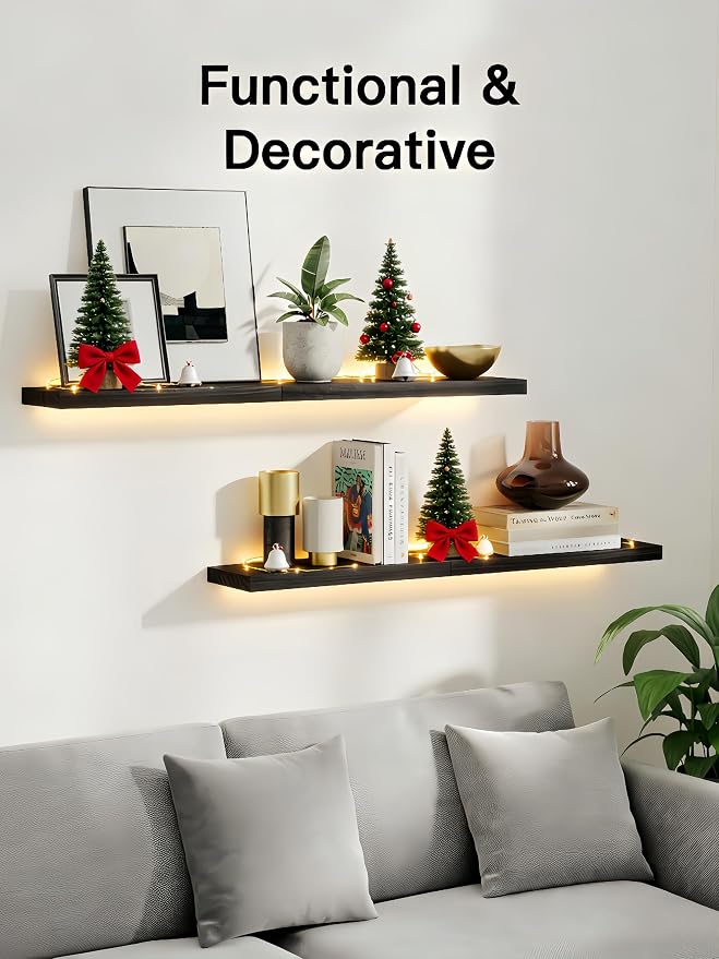 AMADA HOMEFURNISHING Floating Shelves, Paulownia Wood Wall Shelves - Image 3