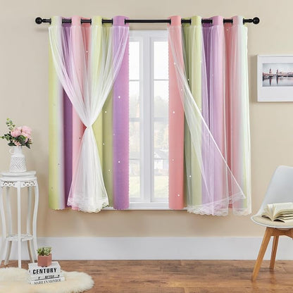 XiDi Curtains for Bedroom Decor, Rainbow Pink PurpleYellow52/54/1 by Addsomecolortolife