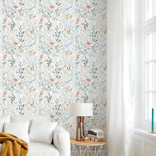 Froluya Floral Peel and Stick Wallpaper Boho Floral Contact Paper 16.9" x - Image 2