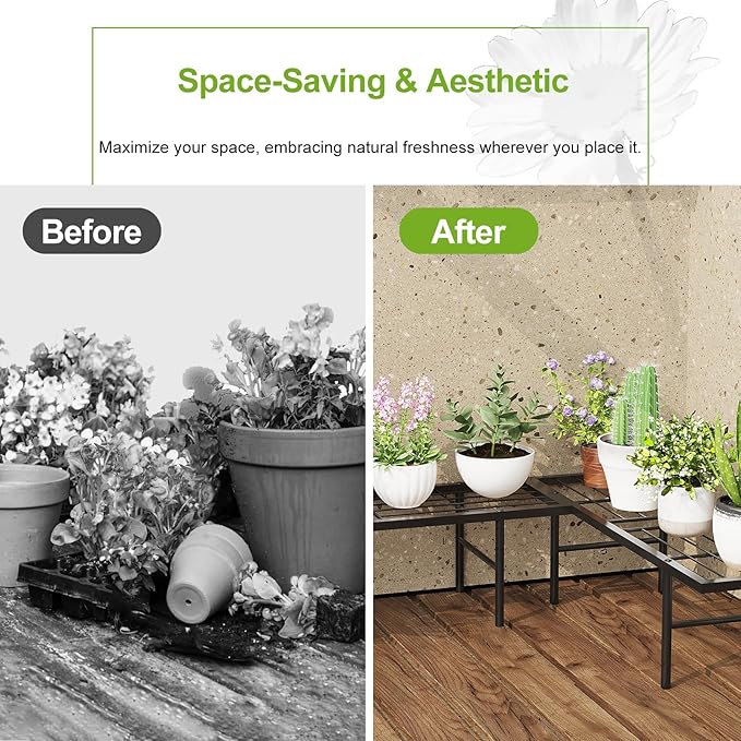 2 Pack Black Metal Plant Stands, Versatile for Indoors & Outdoors, Ideal Multi-Plant Display Rack for Windowsills, Patios, & Balconies