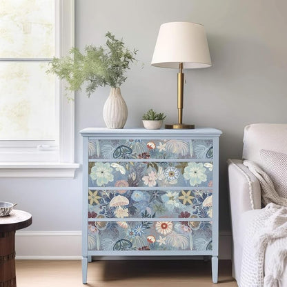 Ismoon Floral Peel and Stick Wallpaper Vintage Blue Contact Paper Jellyfish - Image 8