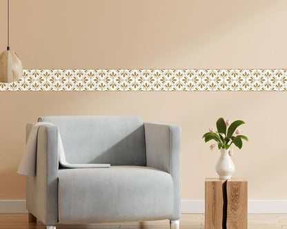 FLFK Wallpaper Border Gold and White Patterns Peel and Stick Wall Border Self - Image 4