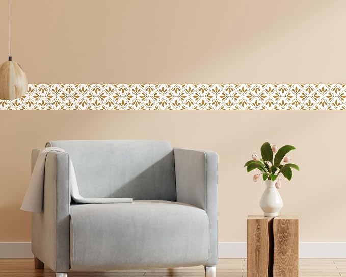 FLFK Wallpaper Border Gold and White Patterns Peel and Stick Wall Border Self - Image 6
