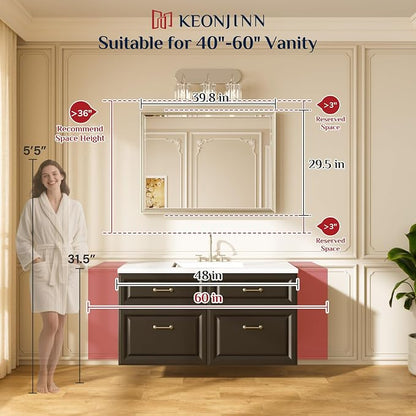 Keonjinn 40" x 30" Brushed Nickel Bathroom Vanity Mirror, Beveled Tempered Glass - Image 2