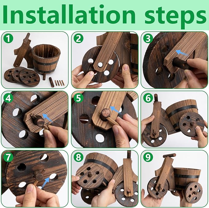 Adnee 2 Pcs Wooden Barrel Tricycle Planter-Rustic Cart Garden Planter Pot-Decorative Raised Barrel Wagon Planter for Indoor Decor Outdoor Patio Lawn Garden Backyard