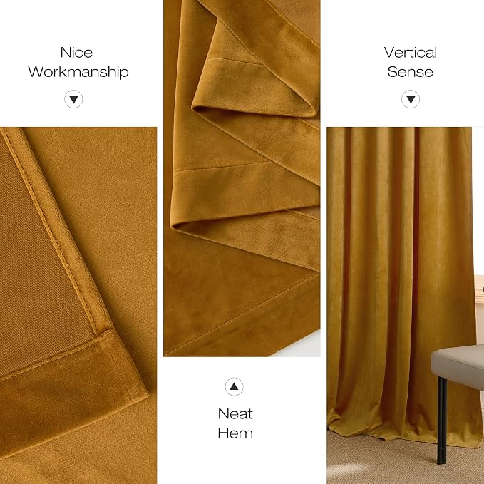 NICETOWN Yellow Velvet Curtains 90 inch Long - Image 8