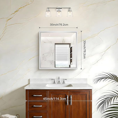 30 x 30 Silver Bathroom Mirror, Brushed Silver Square Mirror - Image 6