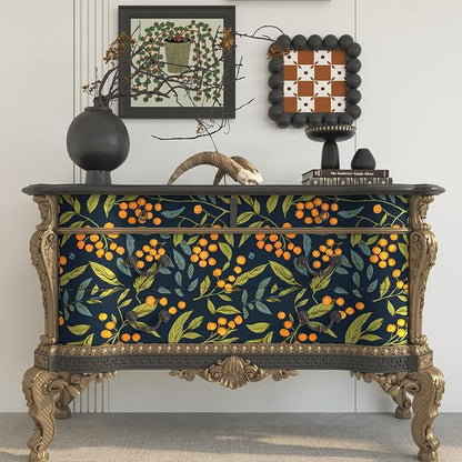 BOKEBEVE Blue Orange Green Wallpaper Peel and Stick Boho Leaves Floral Contact - Image 3