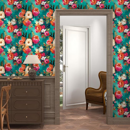 BOKEBEVE Watercolour Floral Peel and Stick Wallpaper Boho Vibrant Contact Paper - Image 2