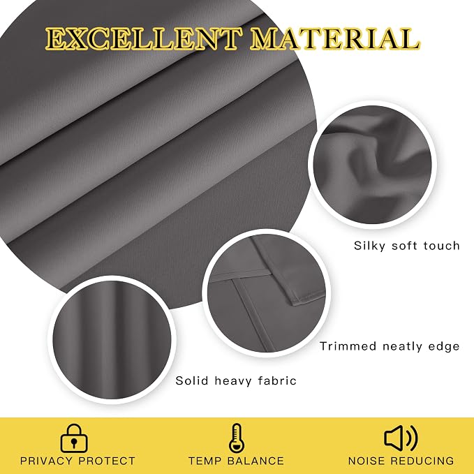 NICETOWN Grey Blackout Extra Wide Bedroom Curtain 63 inch Long, Grommet Room - Image 4