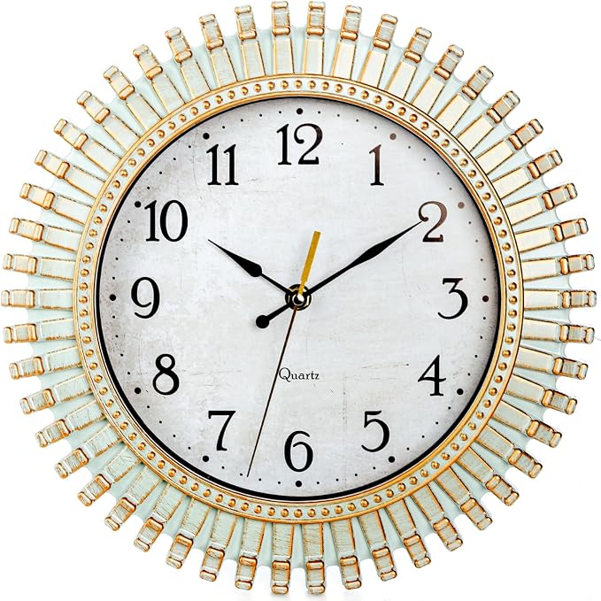 Noamus 12" Retro Wall Clock, Silent Non-Ticking Round Clock, Aqua Battery by Noamus