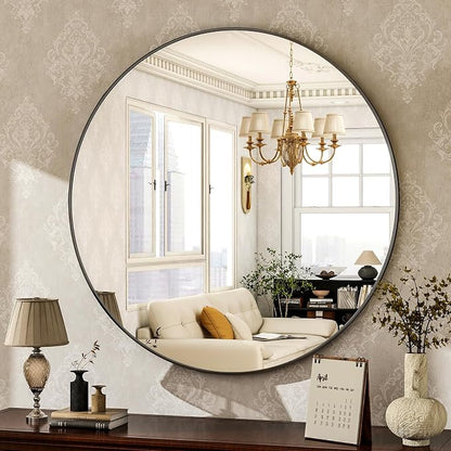 HARRITPURE Round Mirror 24 Black Wall Mounted Circle Mirrors Vanity Mirror by HARRITPUREHome