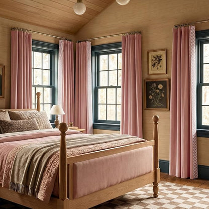 NICETOWN Rod Pocket Embroidered Trim Velvet Curtains, 2 Panels, Blush Pink - Image 4