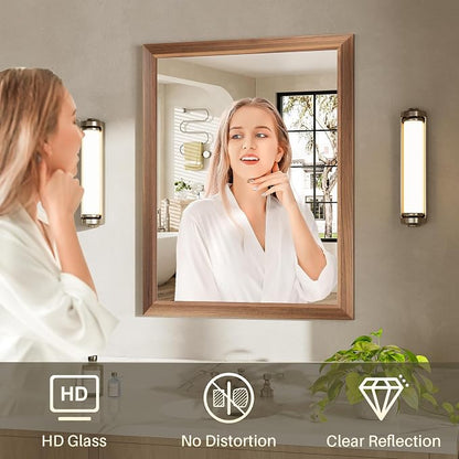 24x36 Inch Bathroom Mirror for Wall, Anti-Rust Walnut Wood Grain Metal Framed - Image 6