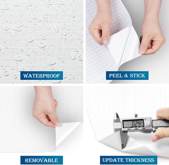 FunStick 16"x240" Modern Cream White Textured Wallpaper Peel and Stick - Image 8