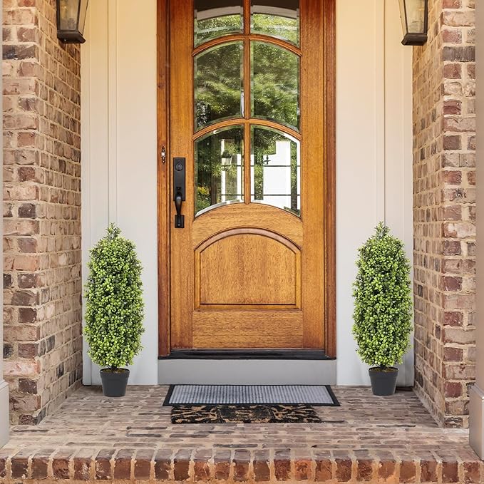 3ft Artificial Boxwood Topiary Trees (Set of 2) - UV Resistant Faux Plants for Outdoor/Indoor, Realistic 36in Fake Bushes and Shrubs for Front Porch, Planter, Patio - Low Maintenance & Evergreen