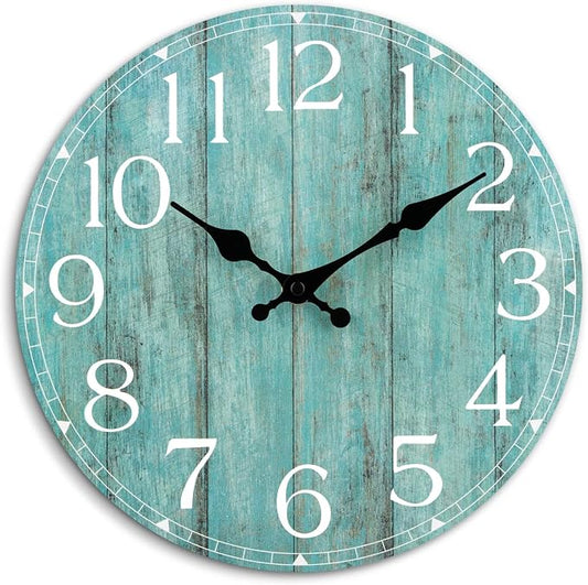 Wall Clock, 10 Inch Teal Silent Non-Ticking Kitchen Decor, Rustic Vintage by HYLANDA