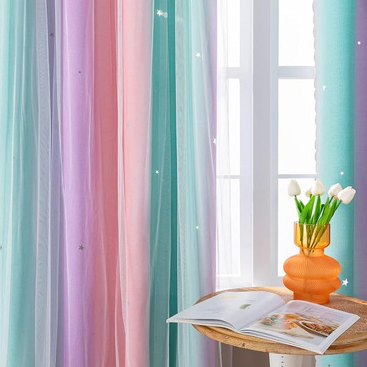 Blackout Curtains for Girls Room, Kids Bedroom 62 Inch Pink Rainbow Unicorn 1 - Image 2