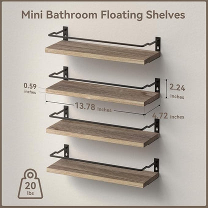 RICHER HOUSE 4-Piece Bathroom Paulownia Wood Shelves Set, Wall Mounted - Image 3