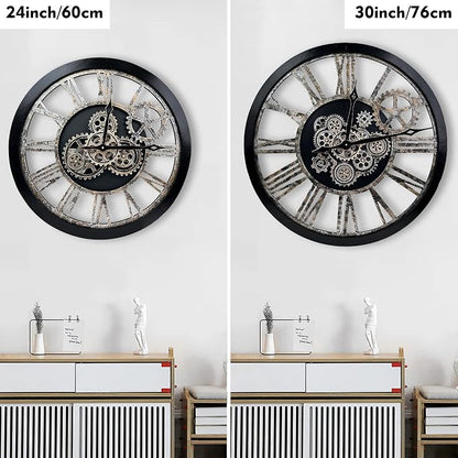The B-Style Large Real Moving Gears Wall Clock 30 inch Rustic Retro Industrial - Image 2