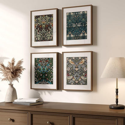 Framed William Morris Canvas Wall Art, 4 Piece Vintage Botanical Floral Bird by Cuspin