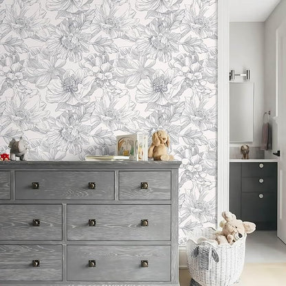 Ismoon Vintage Floral Wallpaper Peel and Stick Beige and Gray Contact Paper - Image 7