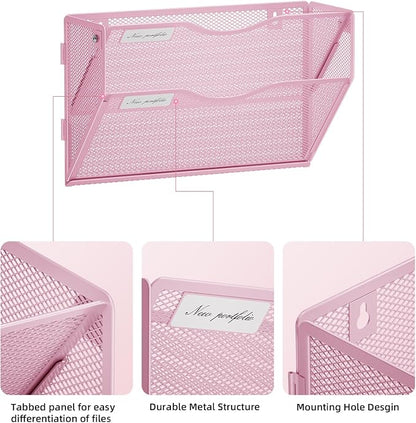 Marbrasse Wall File Holder 2-Tier Hanging Wall File Organizer, Mesh Mail Holder - Image 3