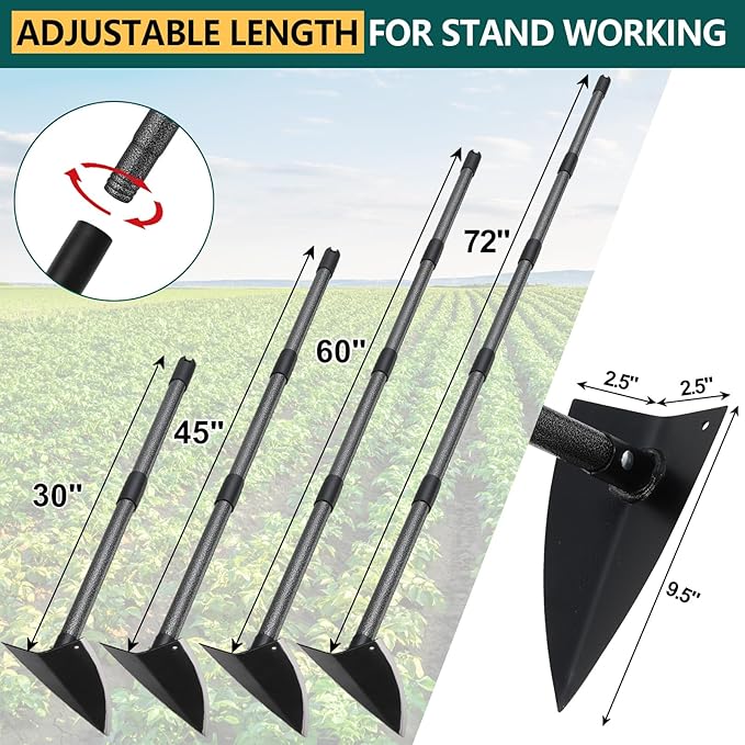 Hoe Garden Tool, Triangle Hoe Gardening Weeding Tool, 72" Long Handle Heavy Duty Manual Weeder Gardening Hand Tools for Weeding, Digging, Loosening Soil