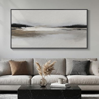 Large Framed Abstract Wall Art for Living Room, Horizontal Black and White by Cuspin
