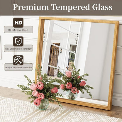 Syndra Square Natural Wood Frame Bathroom Mirror, Waterproof Slim Deep Frame - Image 7