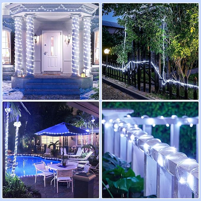 100FT 300 LED Rope Lights for Outside, Christmas String Lights with Waterproof 8 Modes, Connectable Plug in Fairy Lights for Indoor Bedroom Outdoor Patio Pool Garden Party Holiday Decor, White