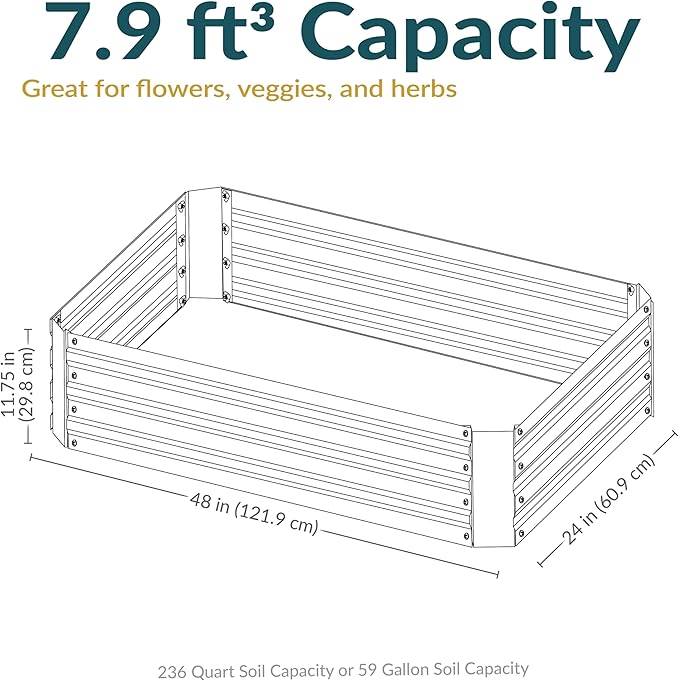 Sunnydaze 11.75" H Raised Metal Garden Bed - Galvanized Raised Garden Bed Outdoor for Vegetables and Flowers - Dark Gray - 4' x 2' Rectangle