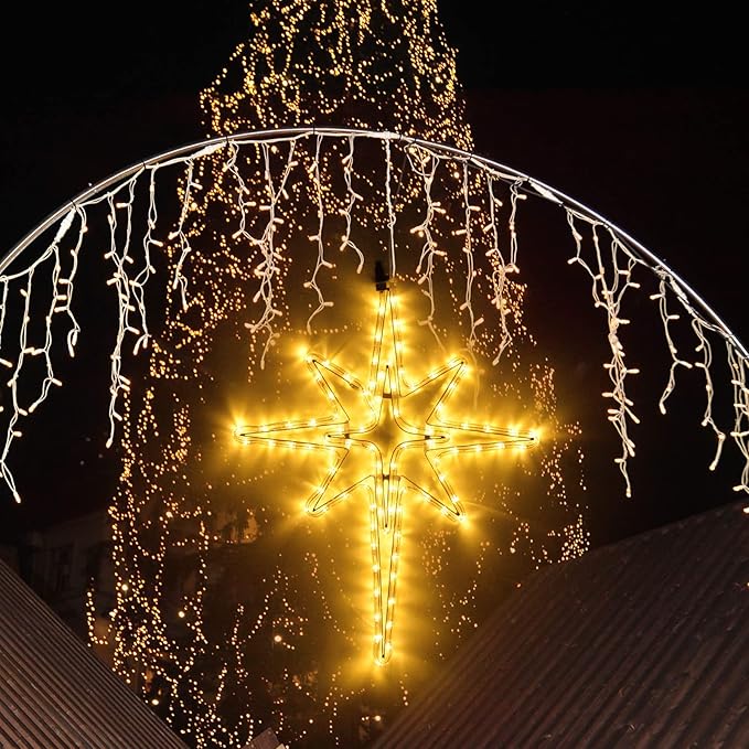22" Bethlehem Star Outdoor Christmas Lights 90 LEDs Christmas Tree Lights Hanging Lights Mains Powered Polaris Christmas Decorations,Star of Bethlehem Lights for New Year Holiday Wedding Party Decor