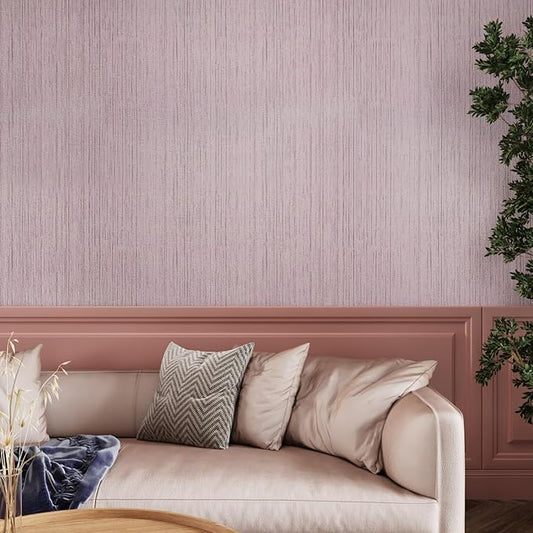 CRE8TIVE Pale Pink Grasscloth Wallpaper Peel and Stick Textured Wallpaper Pink - Image 2