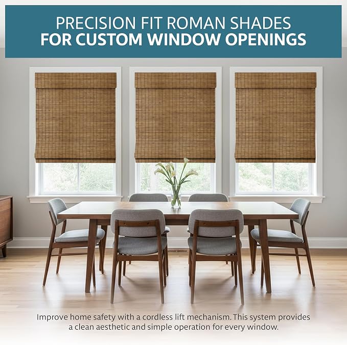 Windowsandgarden Cordless Woven Wood Roman Shades, 62W x 72H, Eastfield Teak - Image 2