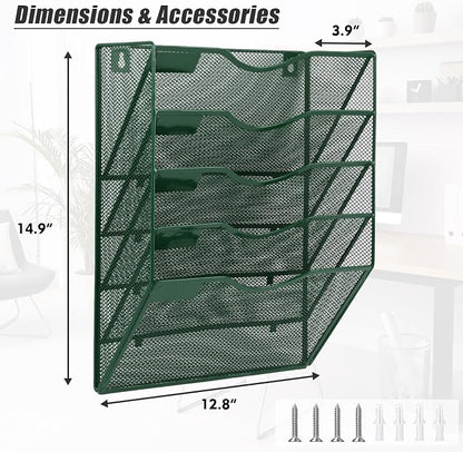 EASEPRES 5 Pocket Mesh Hanging File Organizer, Wall Mounted Mail Paper Document - Image 2